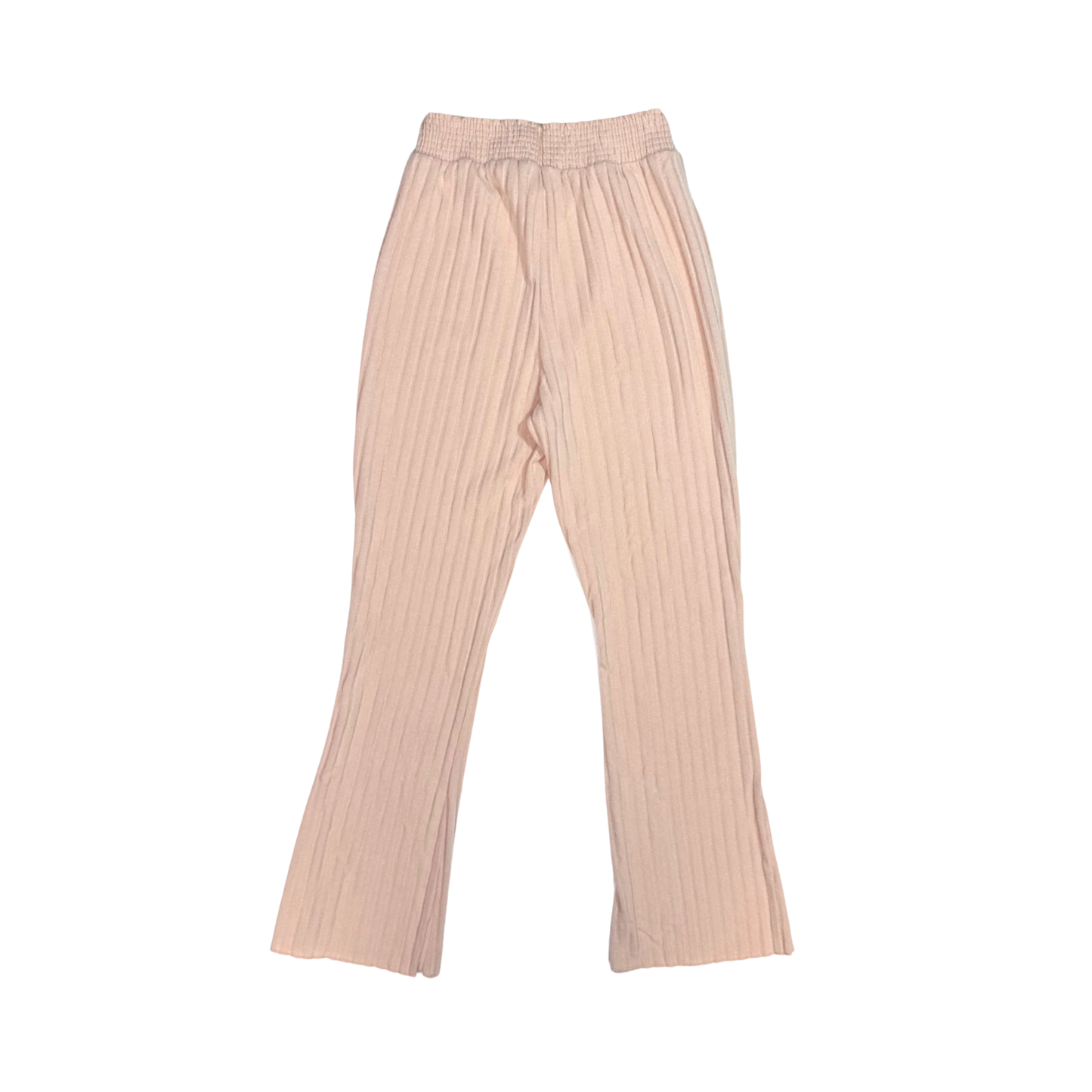 Pantalón lounge tipo flare de tejido acanalado súper suave, con dobladillo ondulado y cintura fruncida AUDEN para mujer .