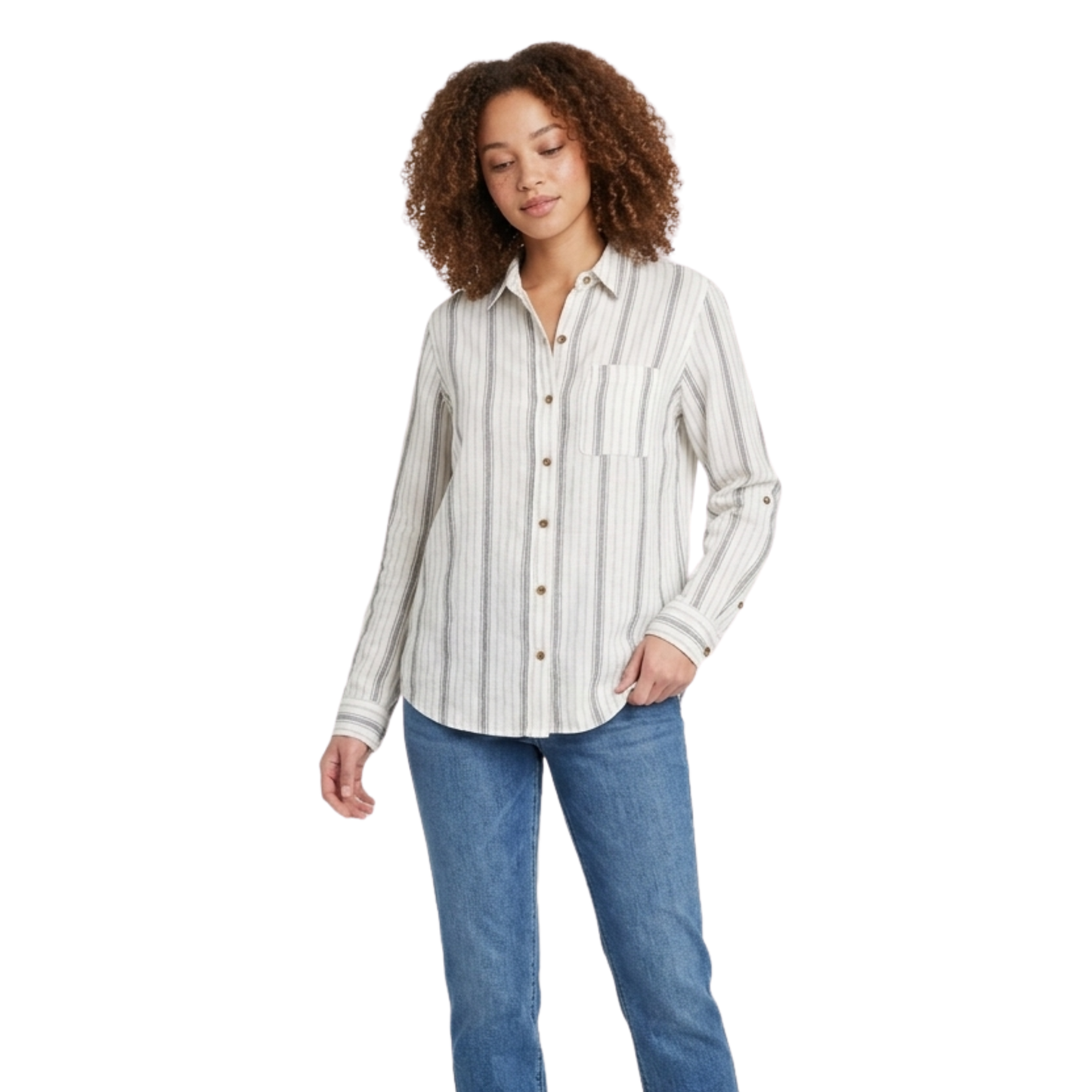 Camisa de lino de manga larga con botones UNIVERSAL THREAD para mujer