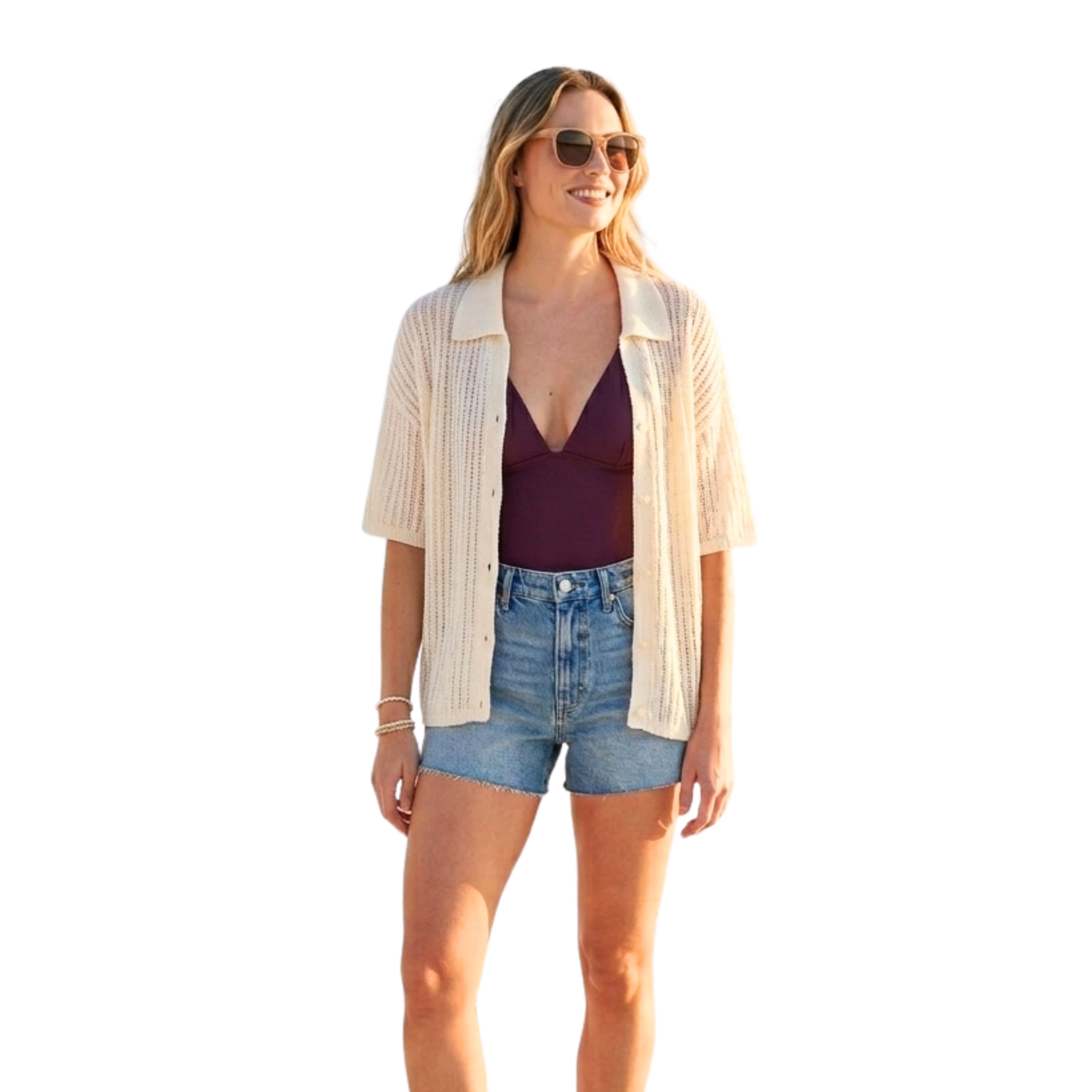 Camisa de punto estilo Cover-up con botones SHADE & SHORE para mujer