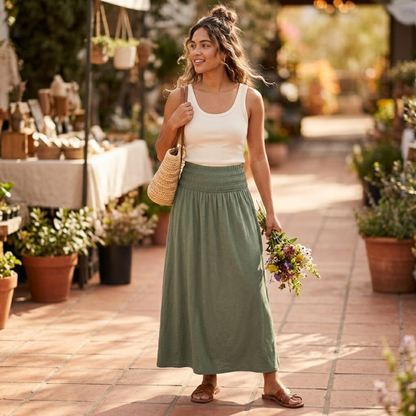 Falda maxi de punto con cintura fruncida y corte en A UNIVERSAL THREAD para mujer