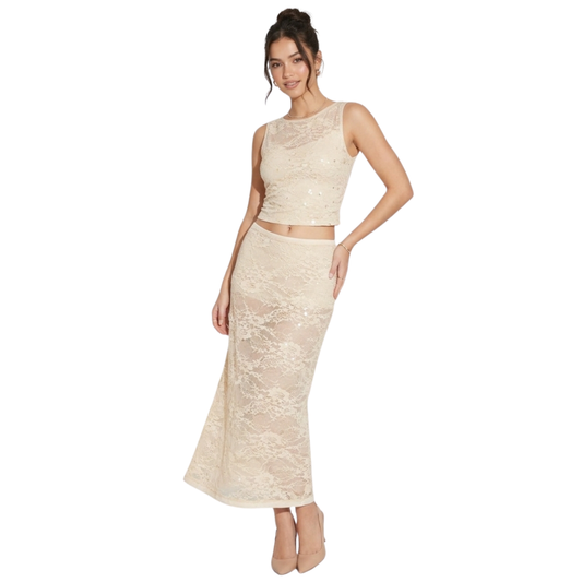 Falda midi de encaje con lentejuelas WILD FABLE para mujer