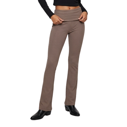 Leggings acampanados acanalados con cintura plegable WILD FABLE para mujer