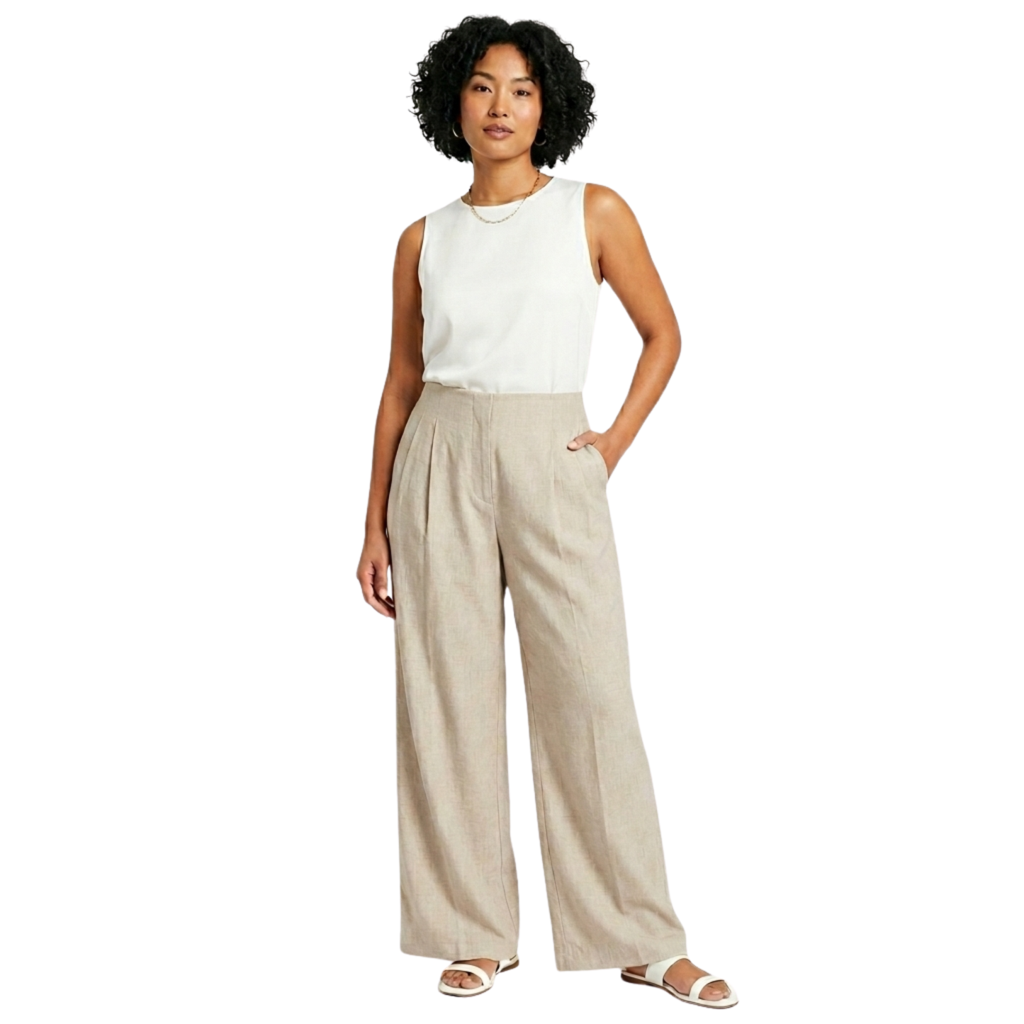 Pantalón de lino de pierna ancha y tiro alto WILD FABLE para mujer