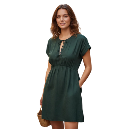 Vestido mini de manga corta con corte A y volantes con lazo UNIVERSAL THREAD para mujer