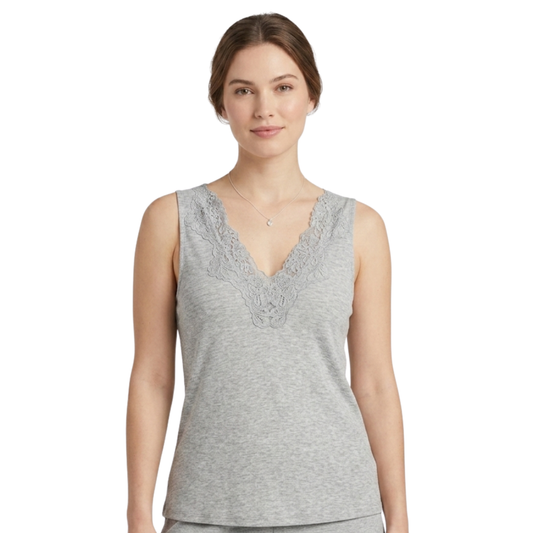 Tank top de pijama acanalado con encaje AUDEN para mujer