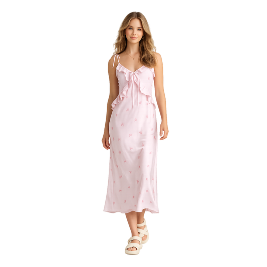 Vestido largo de tirantes con volantes y corte en A WILD FABLE para mujer