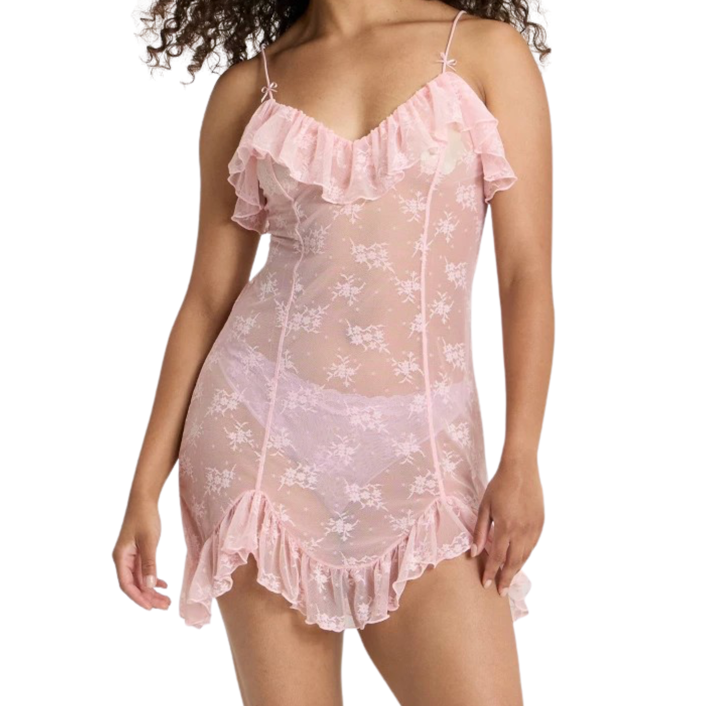 Vestido lencero con volantes y encaje WILD FABLE para mujer