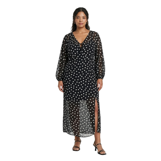 Vestido maxi de manga larga abullonada AVA & VIV para mujer